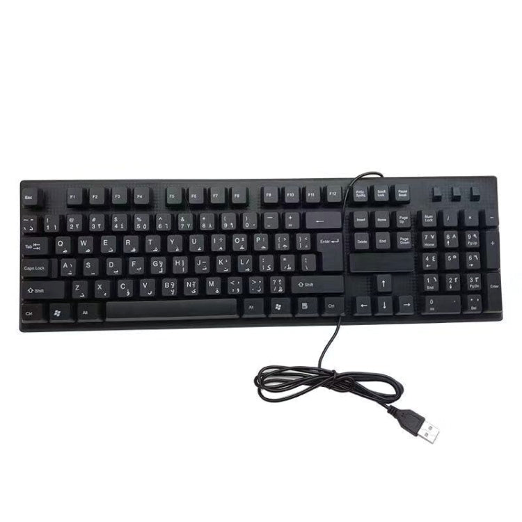 Teclado USB com Fios para Computador, 108 Teclas, Comprimento do Cabo: 1,5m, Árabe Simples, Russo, Francês, Espanhol