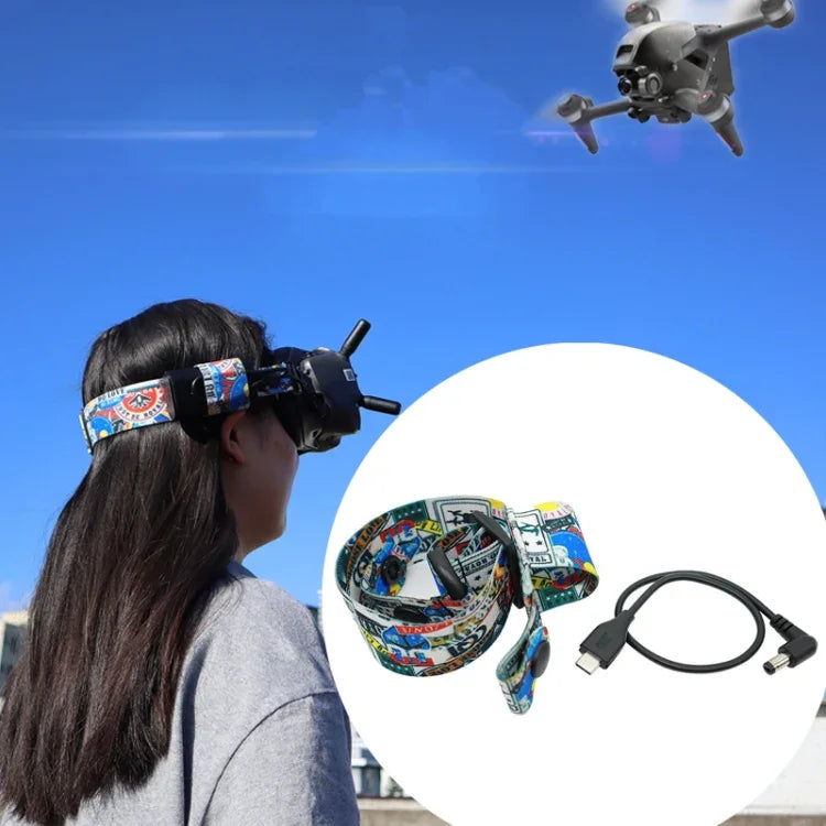 Óculos de Vídeo de Voo com Faixa de Cabeça Colorida de Grafiti para DJI FPV Goggles V2, Correia, Correia + Cabo de Energia, Correia + Cabo de Energia + Almofada