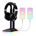 Suporte para Auscultadores Gaming com Duas Portas USB RGB com Mudança de Cor