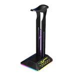 Suporte para Auscultadores Gaming com Duas Portas USB RGB com Mudança de Cor