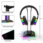 Suporte para Auscultadores Gaming com Duas Portas USB RGB com Mudança de Cor