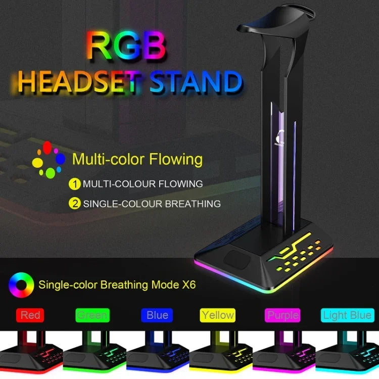 Suporte para Auscultadores Gaming com Duas Portas USB RGB com Mudança de Cor