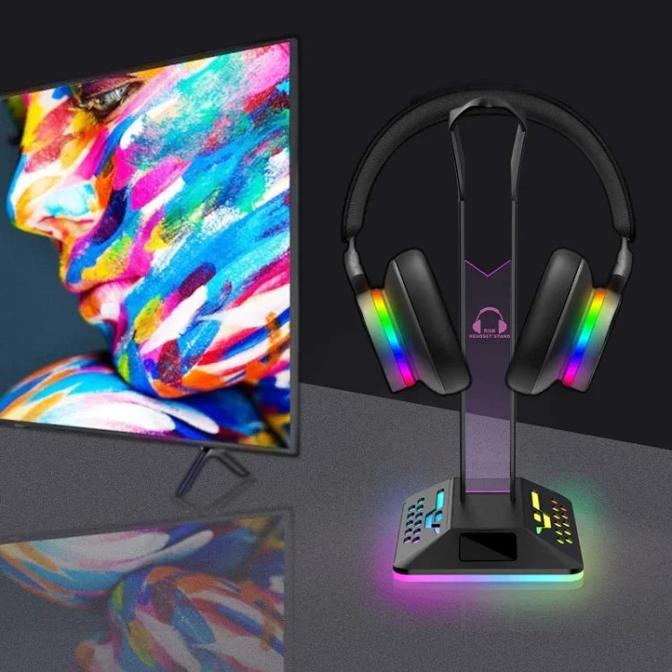 Suporte para Auscultadores Gaming com Duas Portas USB RGB com Mudança de Cor
