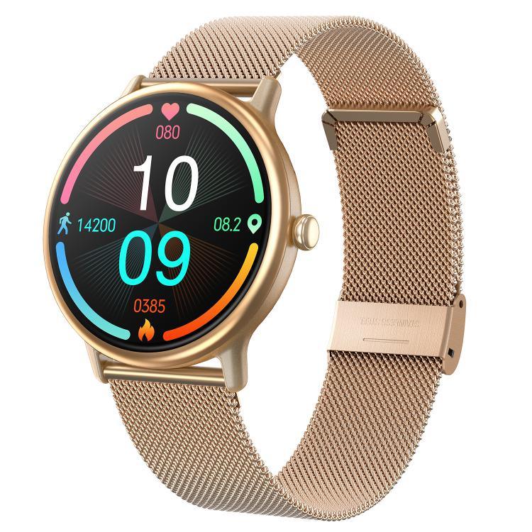 LOANIY Y86 Smartwatch Bluetooth com Monitorização de Frequência Cardíaca de 1,43 polegadas, Aço Dourado, Aço Preto