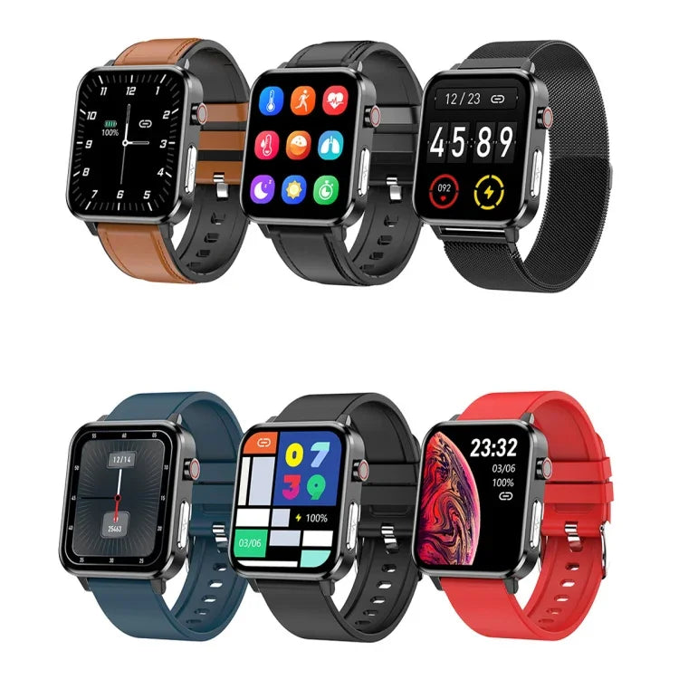 LOANIY E86 Smartwatch Bluetooth com Monitorização de Frequência Cardíaca de 1,7 polegadas, Azul, Preto, Vermelho, Couro Preto, Couro Castanho, Aço Preto