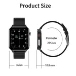 LOANIY E86 Smartwatch Bluetooth com Monitorização de Frequência Cardíaca de 1,7 polegadas, Azul, Preto, Vermelho, Couro Preto, Couro Castanho, Aço Preto