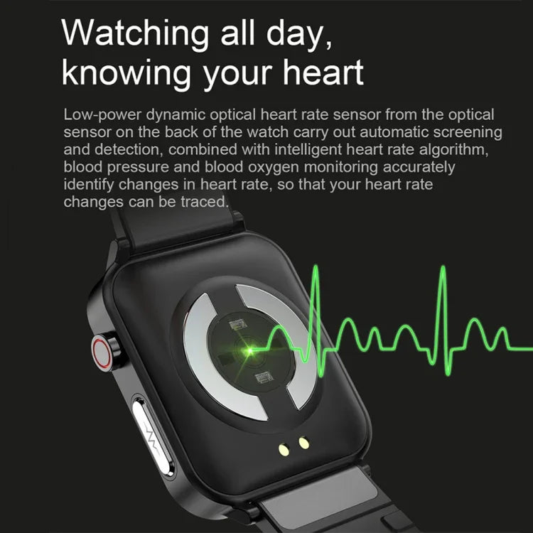 LOANIY E86 Smartwatch Bluetooth com Monitorização de Frequência Cardíaca de 1,7 polegadas, Azul, Preto, Vermelho, Couro Preto, Couro Castanho, Aço Preto