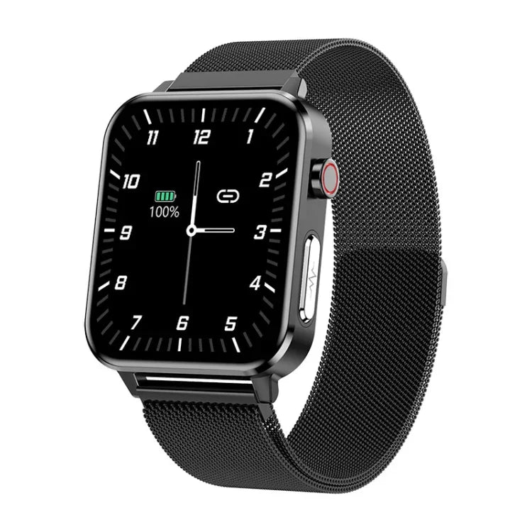LOANIY E86 Smartwatch Bluetooth com Monitorização de Frequência Cardíaca de 1,7 polegadas, Azul, Preto, Vermelho, Couro Preto, Couro Castanho, Aço Preto