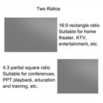 Folding Metal Anti-Light HD Projection Curtain, Size:, 60 inch 16:9 133x75cm, 72 inch 16:9 159x90cm, 84 inch 16:9 186x105cm, 92 inch 16:9 199x112cm, 100 inch 16:9 221x125cm, 110 inch 16:9 250x140cm, 120 inch 16:9 266x148cm, 130 inch 16:9 290x160cm     ...