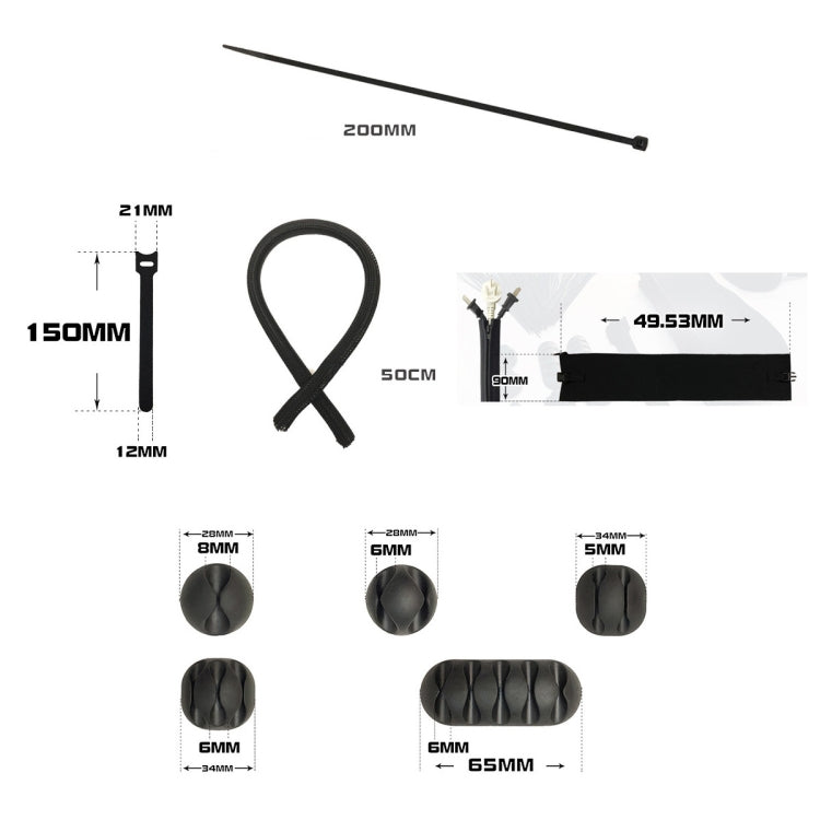 Conjunto Combinado de Organizador e Enrolador de Cabos de Dados para Secretária, 119 em 1, Zíper: 126 em 1, Tubo de Rede: 126 em 1