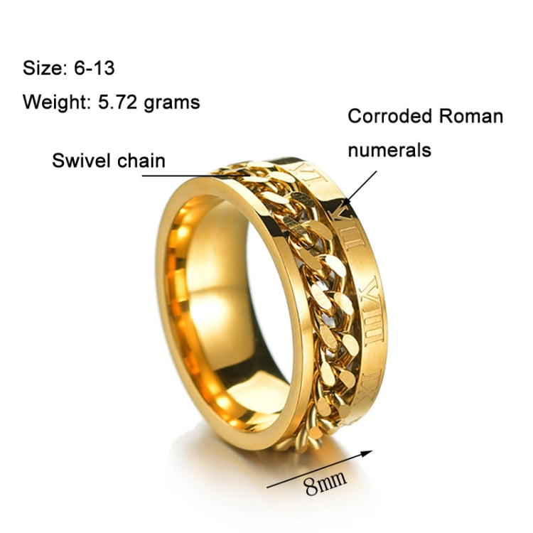 2 Peças Anel de Aço de Titânio com Numerais Romanos Giratório, preto, Cor de Aço, Dourado