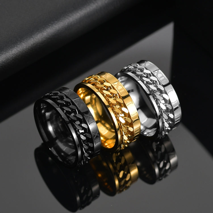2 Peças Anel de Aço de Titânio com Numerais Romanos Giratório, preto, Cor de Aço, Dourado