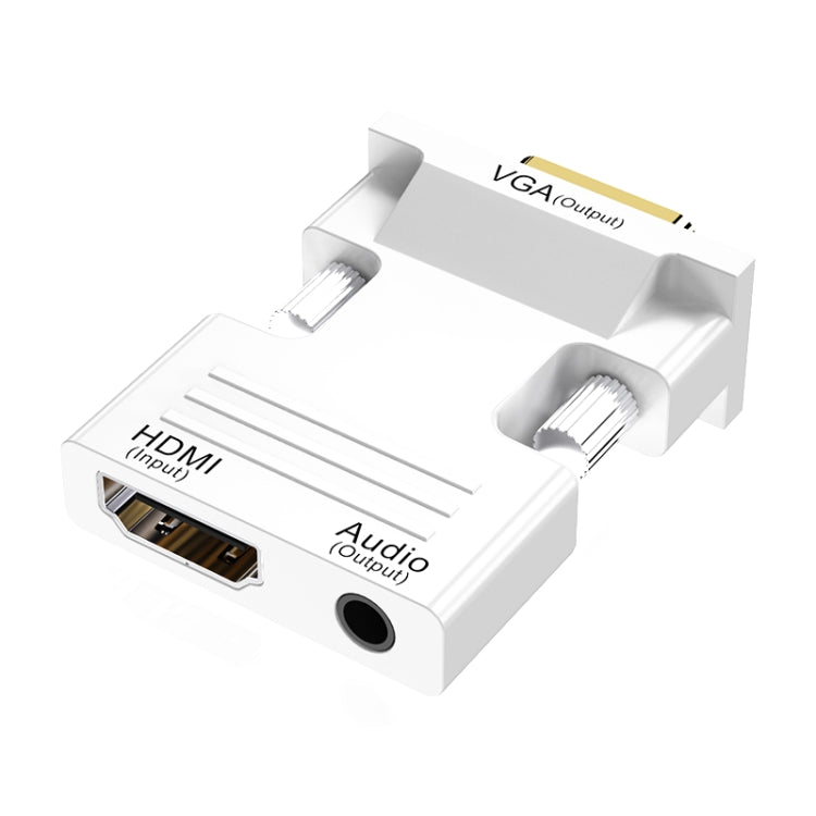 Adaptador HDMI Fêmea para VGA Macho com Áudio para Computador, Monitor, TV, Projetor, Branco, Dourado, Preto