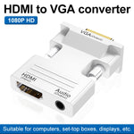 Adaptador HDMI Fêmea para VGA Macho com Áudio para Computador, Monitor, TV, Projetor, Branco, Dourado, Preto