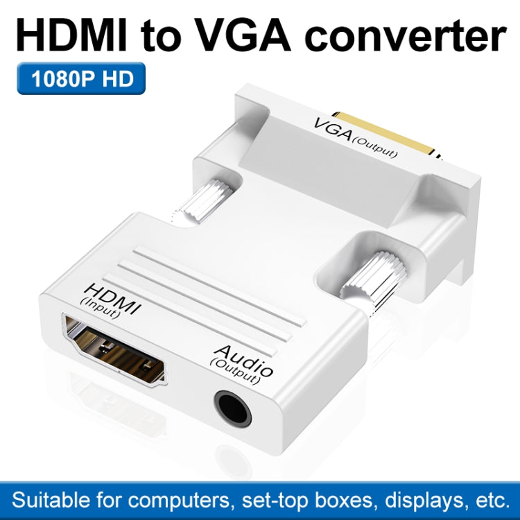 Adaptador HDMI Fêmea para VGA Macho com Áudio para Computador, Monitor, TV, Projetor, Branco, Dourado, Preto