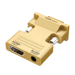 Adaptador HDMI Fêmea para VGA Macho com Áudio para Computador, Monitor, TV, Projetor, Branco, Dourado, Preto