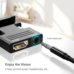 Adaptador HDMI Fêmea para VGA Macho com Áudio para Computador, Monitor, TV, Projetor, Branco, Dourado, Preto