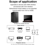 Adaptador HDMI Fêmea para VGA Macho com Áudio para Computador, Monitor, TV, Projetor, Branco, Dourado, Preto