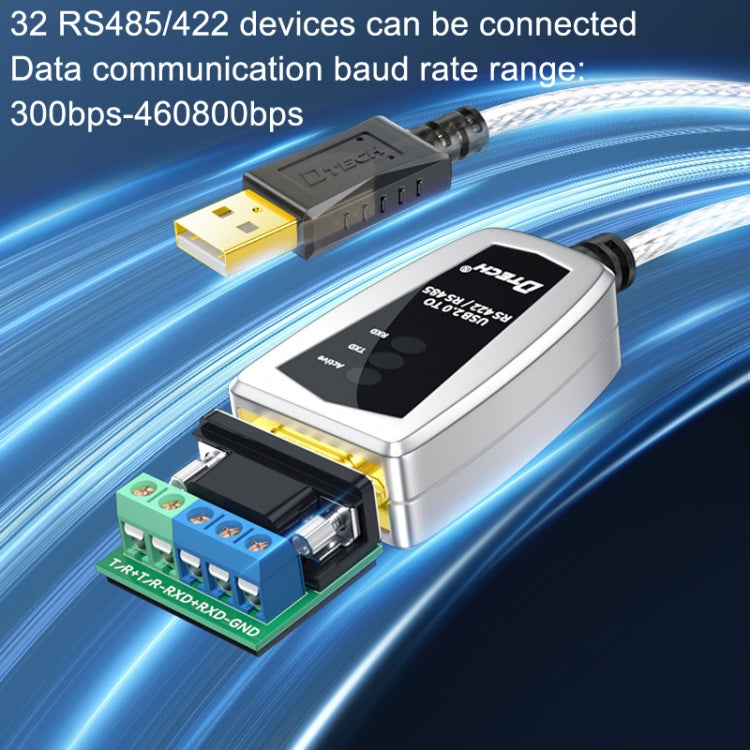 Conversor Industrial USB para RS485/422 DTECH DT-5119 Cabo de Comunicação Serial, DT-5119 0,5m