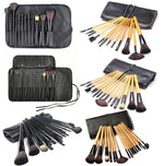 Conjunto de Pincéis de Maquilhagem para Pó Solto, 15 Peças Preto, 15 Peças Cor Madeira, 18 Peças Cor Madeira