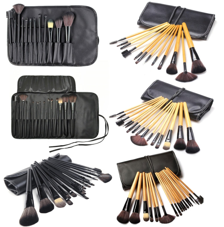 Conjunto de Pincéis de Maquilhagem para Pó Solto, 15 Peças Preto, 15 Peças Cor Madeira, 18 Peças Cor Madeira