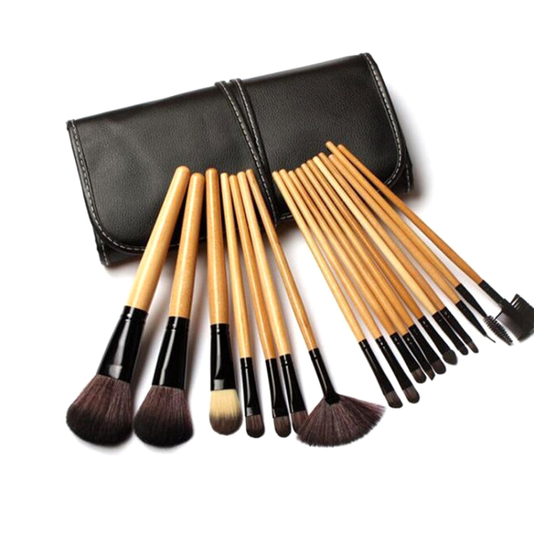 Conjunto de Pincéis de Maquilhagem para Pó Solto, 15 Peças Preto, 15 Peças Cor Madeira, 18 Peças Cor Madeira