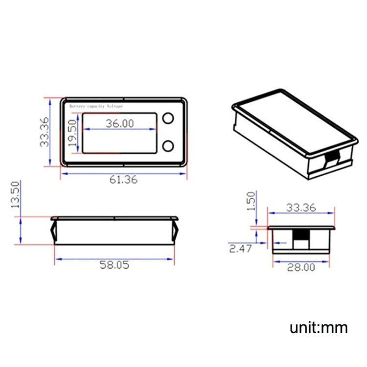 Voltímetro Digital LCD Impermeável para Bateria de Chumbo-Ácido e Lítio de Dois Fios, 8-100V (Branco), 8-100V (Azul), 8-72V (Branco), 8-72V (Azul)
