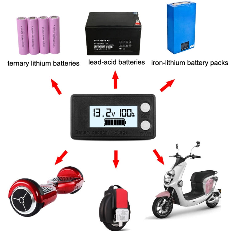Voltímetro Digital LCD Impermeável para Bateria de Chumbo-Ácido e Lítio de Dois Fios, 8-100V (Branco), 8-100V (Azul), 8-72V (Branco), 8-72V (Azul)