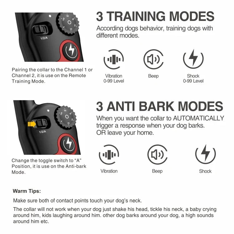 Coleira de Treino para Cães com Controlo Remoto Parar Latidos Automático, 1 Arrastar 1 Vermelho, 1 Arrastar 1 Preto, 1 Arrastar 1 Laranja, 1 Arrastar 2 Vermelho+Laranja