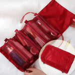 Bolsa Cosmética Impermeável de Malha Portátil para Viagem Feminina 4 em 1, Vermelho, Verde, Preto, Violeta, Caqui, Rosa Cereja