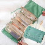 Bolsa Cosmética Impermeável de Malha Portátil para Viagem Feminina 4 em 1, Vermelho, Verde, Preto, Violeta, Caqui, Rosa Cereja