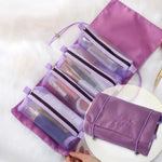Bolsa Cosmética Impermeável de Malha Portátil para Viagem Feminina 4 em 1, Vermelho, Verde, Preto, Violeta, Caqui, Rosa Cereja