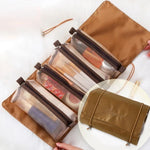 Bolsa Cosmética Impermeável de Malha Portátil para Viagem Feminina 4 em 1, Vermelho, Verde, Preto, Violeta, Caqui, Rosa Cereja