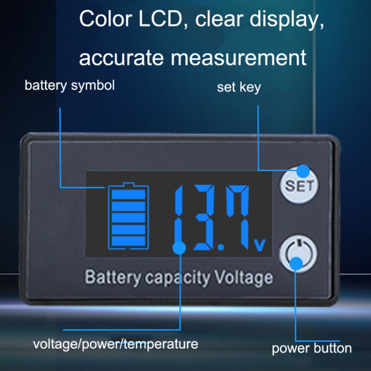 Voltímetro Digital de Duas Linhas para Bateria de Chumbo-Ácido e Lítio, Cor:, Vermelho, Verde, Azul, Branco, Vermelho+Temperatura, Verde+Temperatura, Azul+Temperatura, Branco+Temperatura