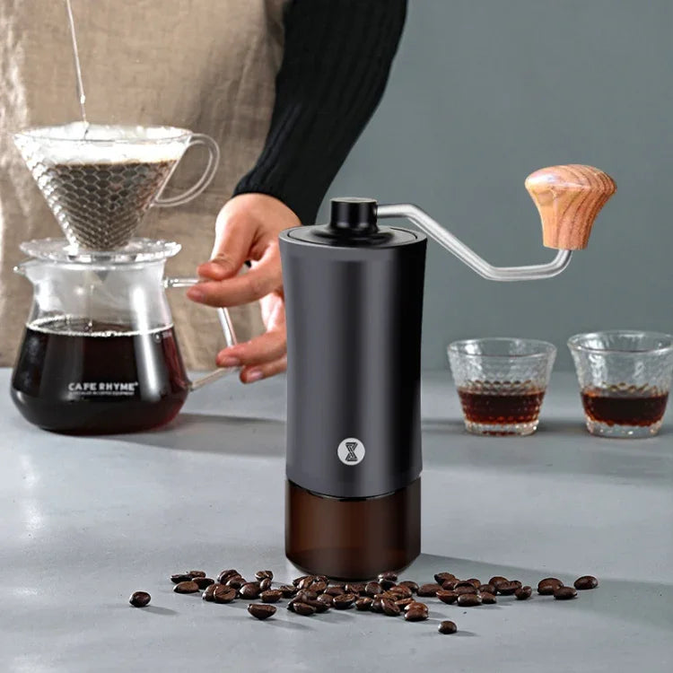 Moedor Manual de Grãos de Café com Manivela e Núcleo de Aço Inoxidável de Eixo Duplo, Manual em Aço Inoxidável