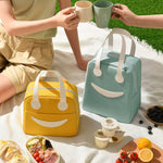 Saco de Almoço Smile com Alças de Pele, Tamanho: S (Verde), S (Verde), S (Rosa), S (Cinza), S (Azul Marinho), S (Amarelo), L (Verde), L (Rosa), L (Cinza), L (Azul Marinho), L (Amarelo)