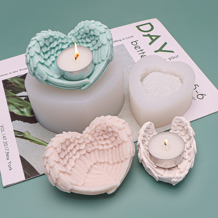 Molde de Silicone em Forma de Coração com Asas de Anjo para Cozedura, Gelado, Vela, Aromaterapia, L, S