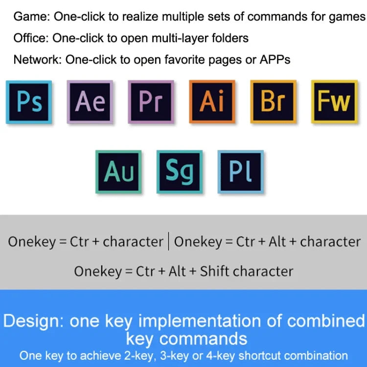 MK321 Teclado Programável com 3 Teclas Personalizadas para Jogos e Escritório, Comprimento do Cabo: 1,5m, Branco, Preto