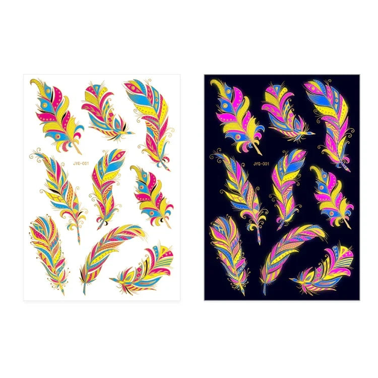 2 PCS Autocolantes de Tatuagem Fluorescentes com Bronzeamento à Prova de Água, JYG-001, JYG-002, JYG-003, JYG-004, JYG-005, JYG-006, JYG-007, JYG-008