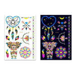 2 PCS Autocolantes de Tatuagem Fluorescentes com Bronzeamento à Prova de Água, JYG-001, JYG-002, JYG-003, JYG-004, JYG-005, JYG-006, JYG-007, JYG-008