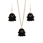 Halloween Jewelry Alloy Ghost Earrings Necklace, Ghost White, Ghost Black
