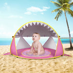 Tenda de Praia para Bebé com Piscina, Portátil e Dobrável, Abrigo Solar, Laranja, Rosa, Risca Rosa, Cinzento Tubarão, Amarelo Tubarão, Azul Baleia, Rosa Baleia