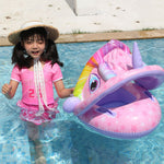 Anel de Natação Infantil com Desenho Animado e Toldo, Anel de Natação com Toldo (Verde), Anel de Natação com Toldo (Roxo)