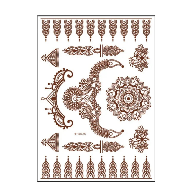 5 PCS Tatuagem de Renda Semi Permanente Castanho Vermelho à Prova de Água, 208 x 148mm