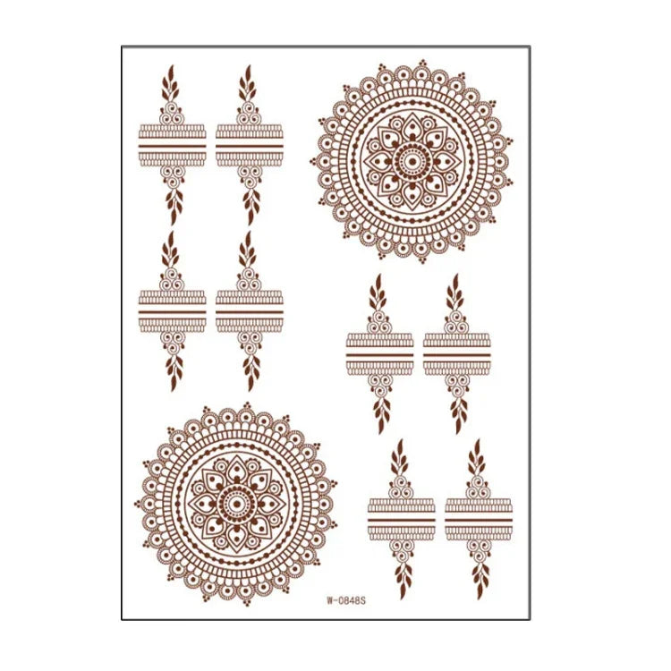 5 PCS Tatuagem de Renda Semi Permanente Castanho Vermelho à Prova de Água, 208 x 148mm