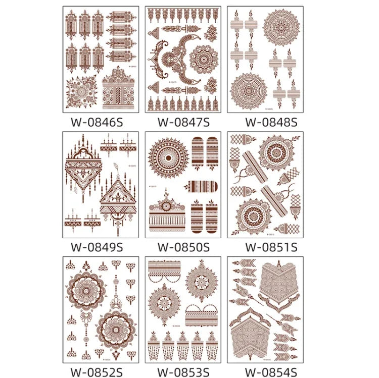 5 PCS Tatuagem de Renda Semi Permanente Castanho Vermelho à Prova de Água, 208 x 148mm