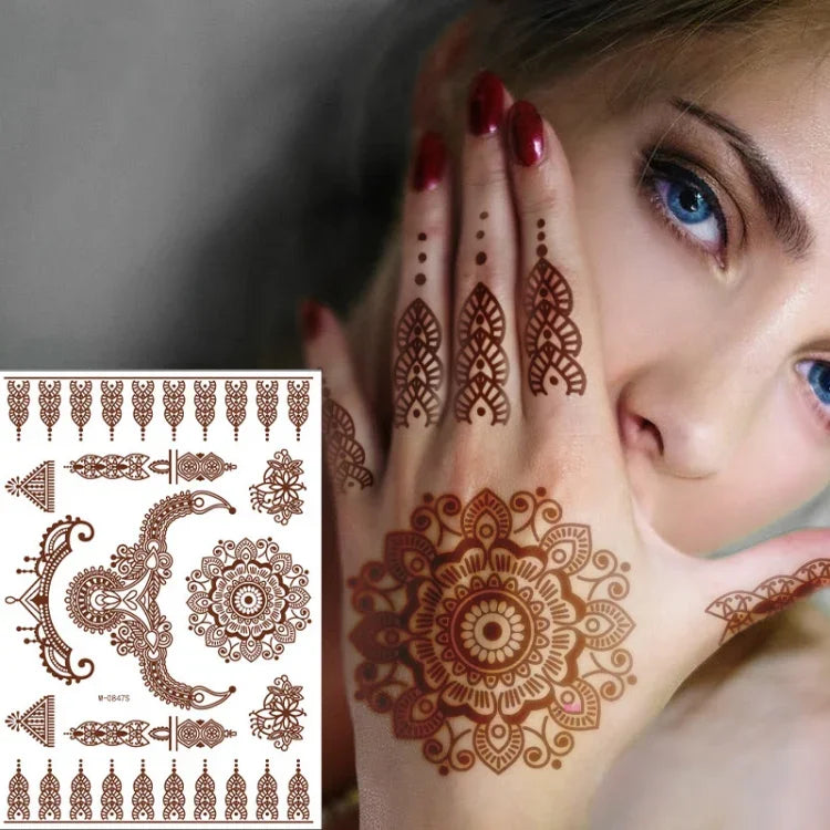 5 PCS Tatuagem de Renda Semi Permanente Castanho Vermelho à Prova de Água, 208 x 148mm