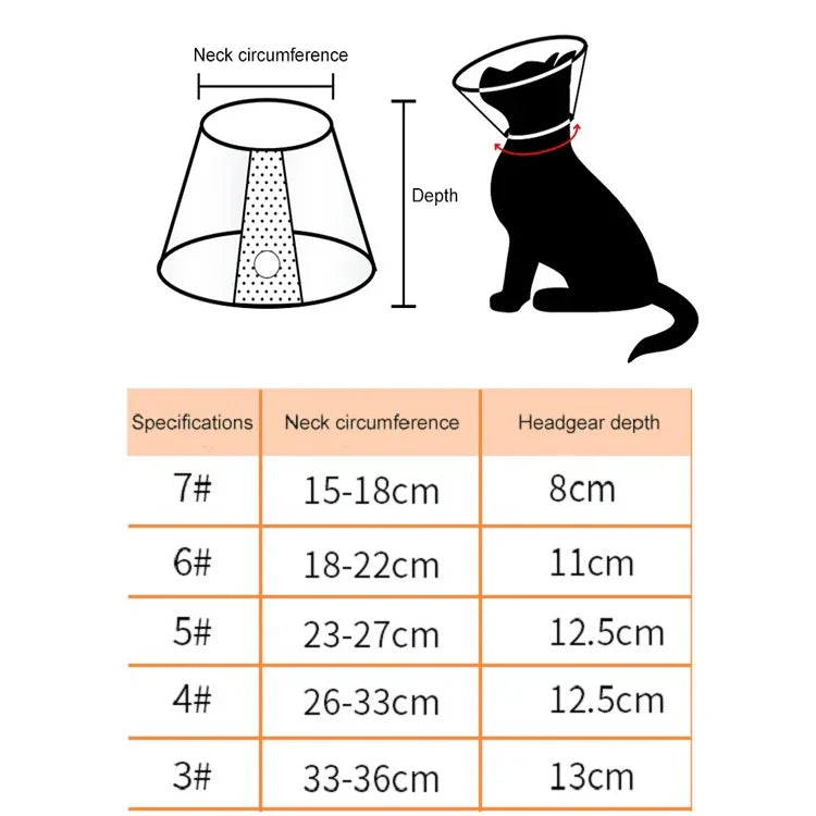 Proteção para Cabeça de Animal de Estimação Colar Anti-Mordida para Gato e Cão Após Cirurgia e Operação, Tamanho: Nº7/8cm, Nº7, Nº6, Nº5, Nº4, Nº3