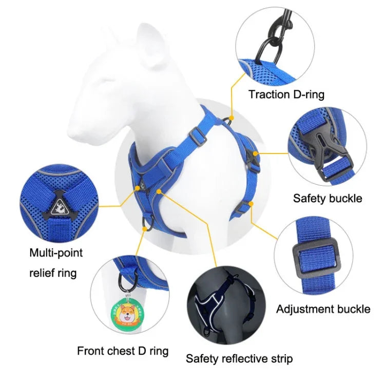 HT-864 Corda de Tração para Animais Colete Peitoral Respirável Refletor para Cão, Tamanho:, S, M, L, XL