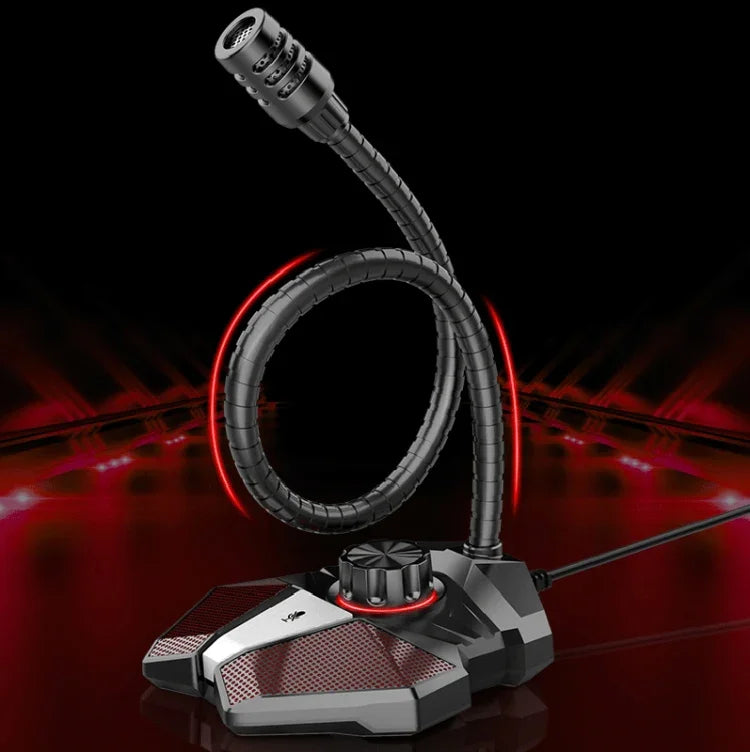 Microfone Omnidirecional JK com Placa de Som Incorporada Microfone Flexível para Gaming, 3.5mm